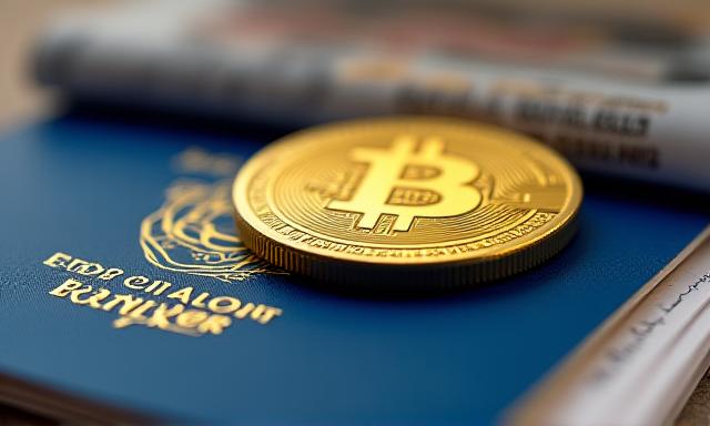 Cryptocurrency coins on top of financial documents